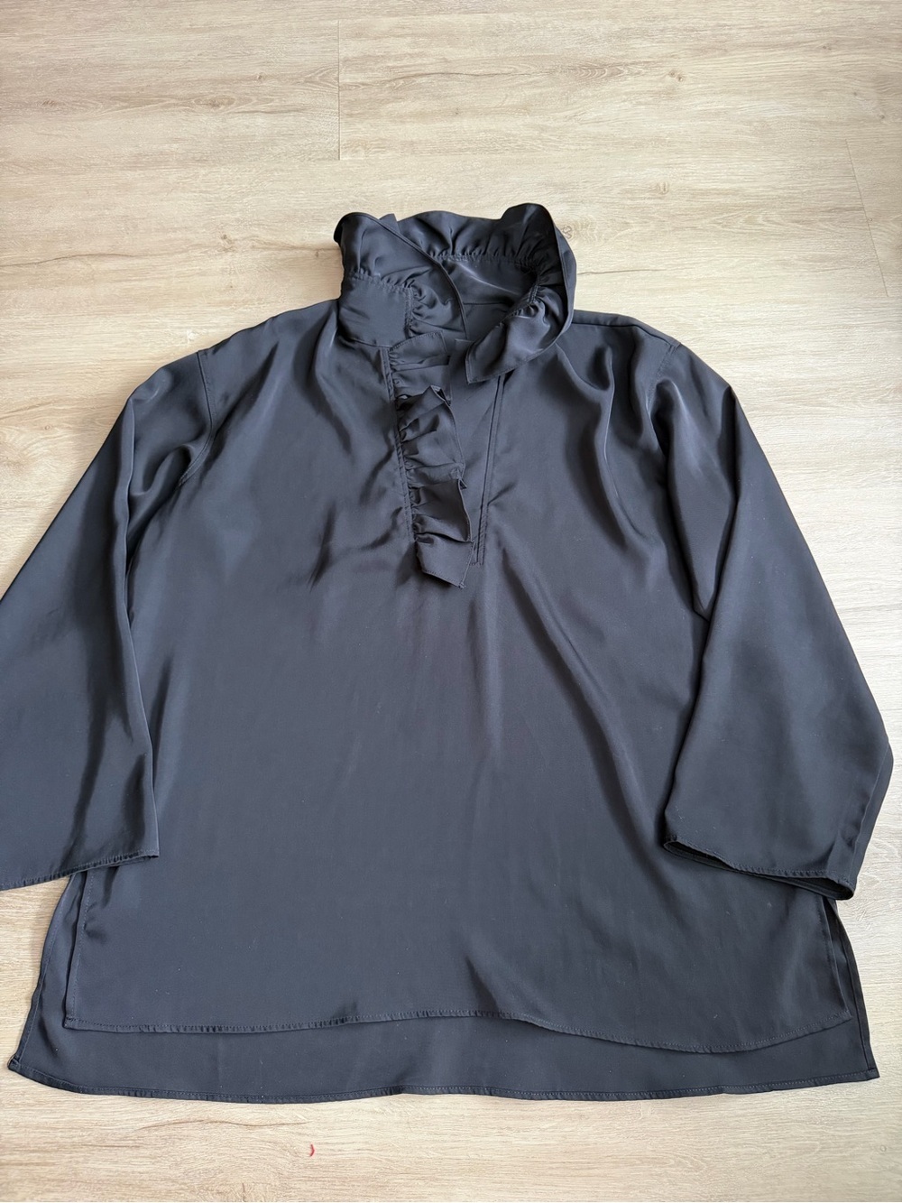 H&M Black Standing Ruffled Neck Oversized Blouse SZ L